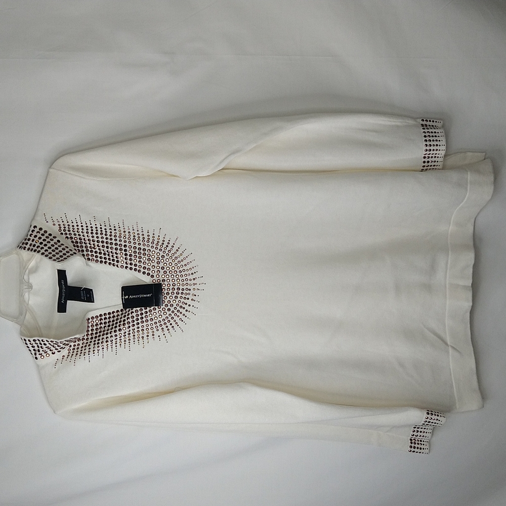 ASHLEY STEWART CREAM EMBELLISHED SWEATER SIZE:10